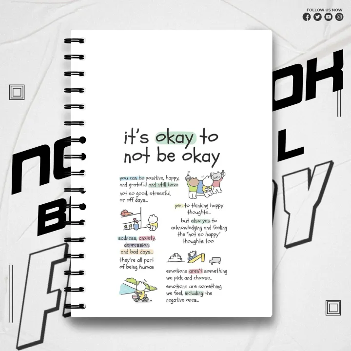 Notebook Yes To Thinking Happy Thoughts Typography Its Okay To Not Be ...