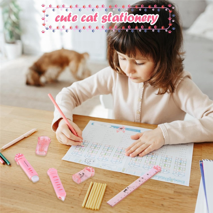 Cute%20Cat%20Stationery%20Set,%206%20Pcs%20Kawaii%20Cat%20Stationary%20Kit%20Pencil%20Sharpener%20Retractable%20Eraser%20Correction%20Tape%20Ruler%20Durable%20Pink%20-%20Image%204