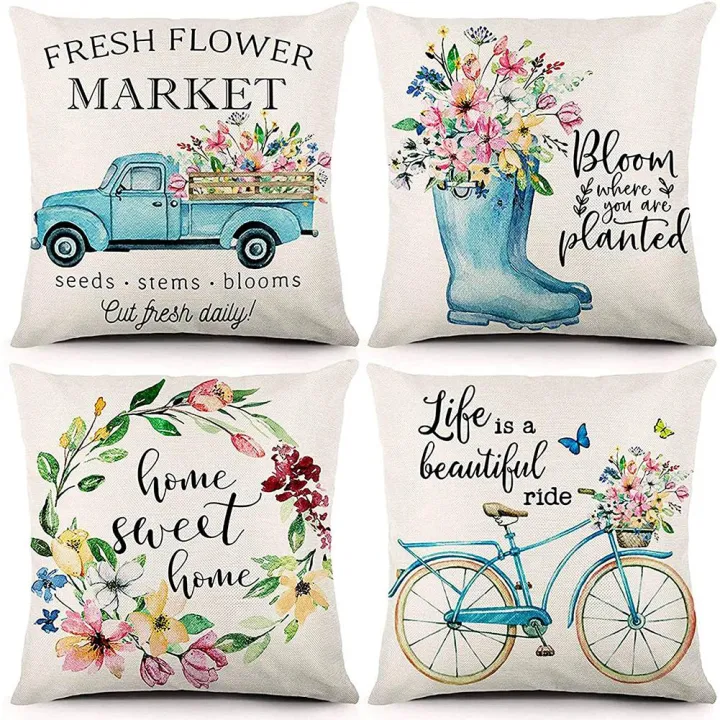 Spring%20Pillow%20Covers%2018X18Inch%20Throw%20Pillow%20Case%20Set%20of%204,Home%20Decor%20-%20Image%202
