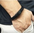 LEATHER MENS MEN 20CM BLACK MAGNETIC CLOSURE INFINITY LEATHER STRAP - Bracelet. 