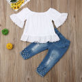 【KuaKe Mall】(New) baby girl lace shirt T-shirt tops long pants jeans clothes set.