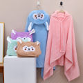 Coral velvet cape cartoon kids hooded bath towel baby bath swim can wear absorbent cape cartoon hooded bucket.