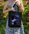 Customizely JJK ANIME design Printed Black and White Canvas Tote Bag with Zipper for Girls. 