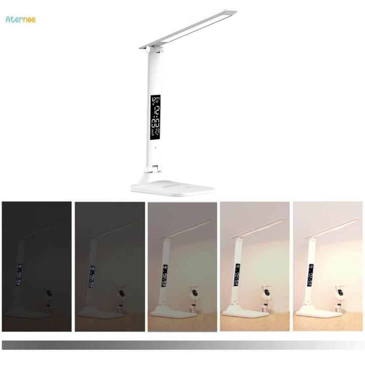 Table Lamp LED Desk Lamp with Clock Date Temperature Adjustable Eye Protection Touch Control Reading Lamp for Living Room Bedroom Study Home , Plug in