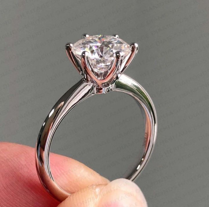 Classic Six Claw S925 Silver Plated Simulation Diamond Cut Woman Ring