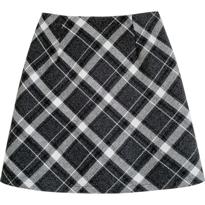 French%20red%20plaid%20woolen%20half%20women's%202023%20autumn/winter%20high%20waisted%20slimming%20A-line%20skirt,%20buttocks%20wrapped%20skirt%20-%20Image%205