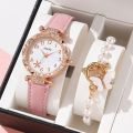 Gorgeous Women's Quartz Watch & Bracelet Set - Unique Diamond Starry Sky Dial Watches for Girls Luxury Stylish Wristwatch.