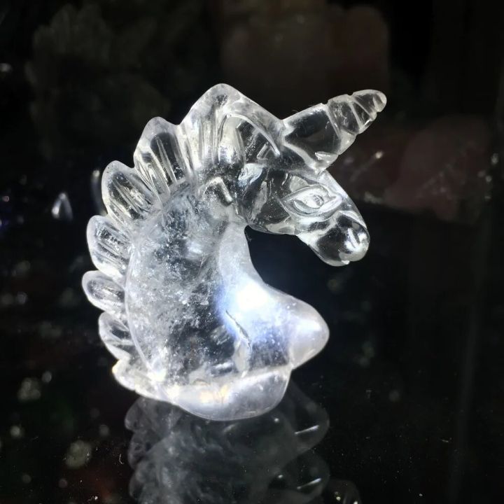 【Daily Necessities For Anyone Store】2.0" Quartz Crystal Unicorn Carving Horse head Skulls