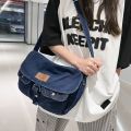 New trendy vintage Hong Kong style INS large capacity denim cross-body shoulder bag Simple versatile canvas tote bag.