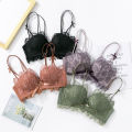 Sexy Lavender Embroidery Lace Beautiful Back Underwear Small Breasts Lady's Push up Extra Thick Seamless Wireless Bra Set.