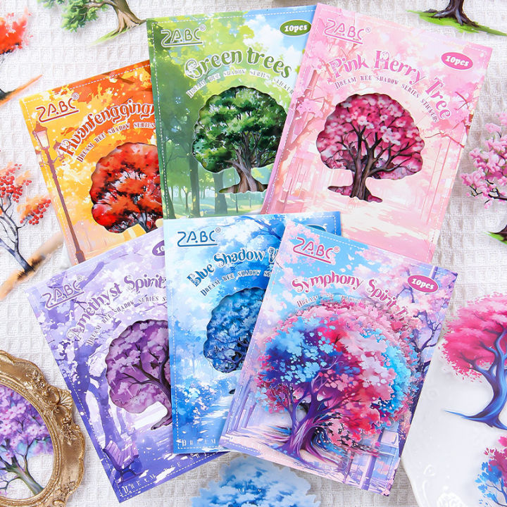 Panda Online 10PCS Tree Shadow Series PET Waterproof Stickers Journal Diary Scrapbooking Decoration