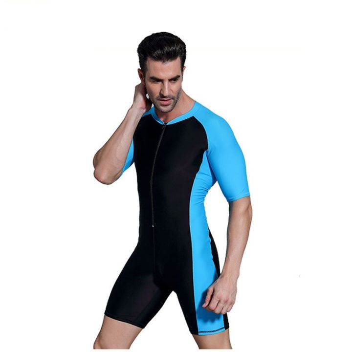 Swimming%20Suit%20Men's%20One-Piece%20Swimming%20Trunks%20Men's%20Short-Sleeved%20Sports%20College%20Student%20Training%20Sun%20Protection%20High-End%20plus%20Size%20Swimsuit%20-%20Image%203