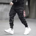 Hop Boy ckets Elastic Waist Harem Pant Men Streetwear Punk Casual Ribbons Design Trousers Jogger Male Dancing Black Pant. 