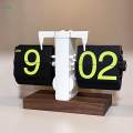 Digital Flip Down Clock Wood Base Retro Design Automatic Page.