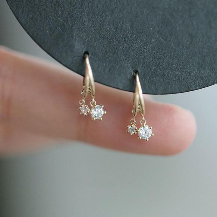 Simple Style S925 Sterling Silver Gold Stud Earrings Diamond