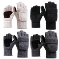 Knit Gloves Comfortable Warm Winter Flip Top Gloves Woolen Men Fingerless Gloves for Outdoor Activities Cold Weather Skiing. 