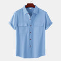 Mens Solid Cotton Linen Fashion Stripe Print Casual Shirt Plus Size Beach Shirt.
