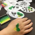 Face Painting Stencils Pro Body Art template Dots Fish Scale Leopard Print Bricks Angel Rainbow Prastice Makeup 9 pcs 14*7.5cm. 
