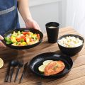 3pcs/set Eco-friendly Plastic Black Tableware Set Vertical Stripes Anti-fall Cutlery Set Plate/Bowl/Cup Party.