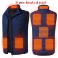 9 Places Heated Zone Electric Heated Vest Jackets Men Women Srtswear Heated Coat Graphene Heat Coat USB Heating Jacket Camping-8 Pcs Heated Blue. 