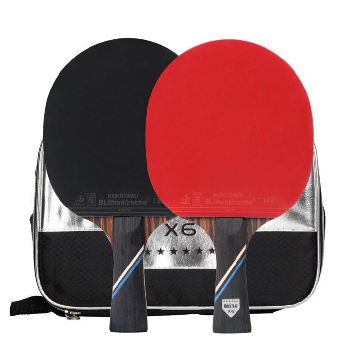 Professional 6-stars 7 layers Wood Table Tennis Bat Racket Long Short Handle Ping Pong Racket Pimples In For Beginner Training