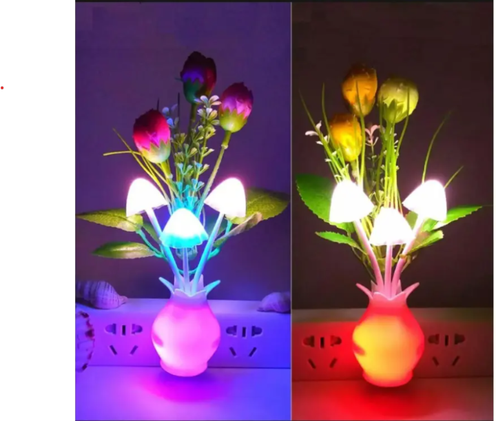 Dim Mashroom Light Green Flower - Multicolor/LED Mushroom Digital Sensor Mushroom & Flower Lamp Multi-Color