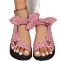 Foreign trade plus size beach shoes women's 2022 new European and American velcro bow round toe flat leopard print sandals women.