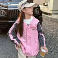 Kids Girls Patchwork Rain Jacket Pink Purple Waterproof Coat Lightweight Hooded Warm Windbreaker XY-273. 