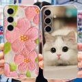 Case For Samsung Galaxy S24 Plus / S24 2024 Cute Flower Cat Phone Bumper on Samsung S 24 S24plus 5G Soft Silicone TPU Back Cover. 