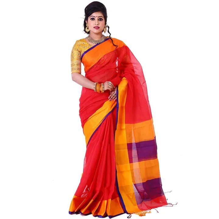Tangail Tat Multicolor Half Silk Saree with Blouse Piece for Women