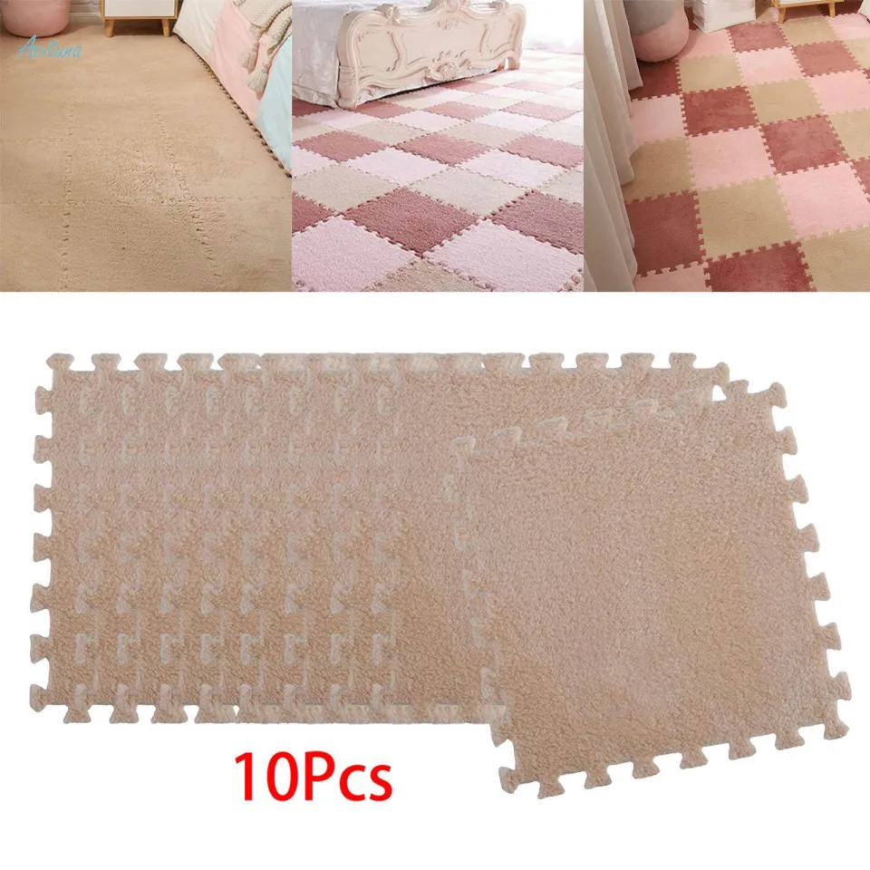 10 Pieces Plush Puzzle Foam Floor Mat Non Slip Interlocking Tiles