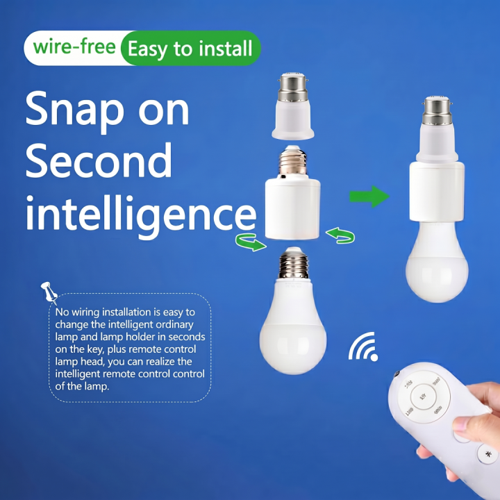 JETTING E27 Smart Lamp Bulb Fitting with Wireless Remote & Timer - 50W Heat Resistant Adapter + Free B22 to E27 Converter (YX-428A)