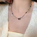 Dark Spicy Girl Double Layered Butterfly Pendant Necklaces Collar Chain for Women New Sweet and Cool Clavicle Chain Y2K Jewelry Gift Girls Necklace.