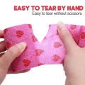 4-Sizes Multipurpose Heart Printed Self-Adhesive Bandage Soft Non-woven Elastic Sports Wrap Tape for Finger Joint Knee.