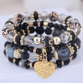 4pcs/set Bohemia style resin beads crystal stone heart charm elastic multilayer wrap bracelet for women jewelry.