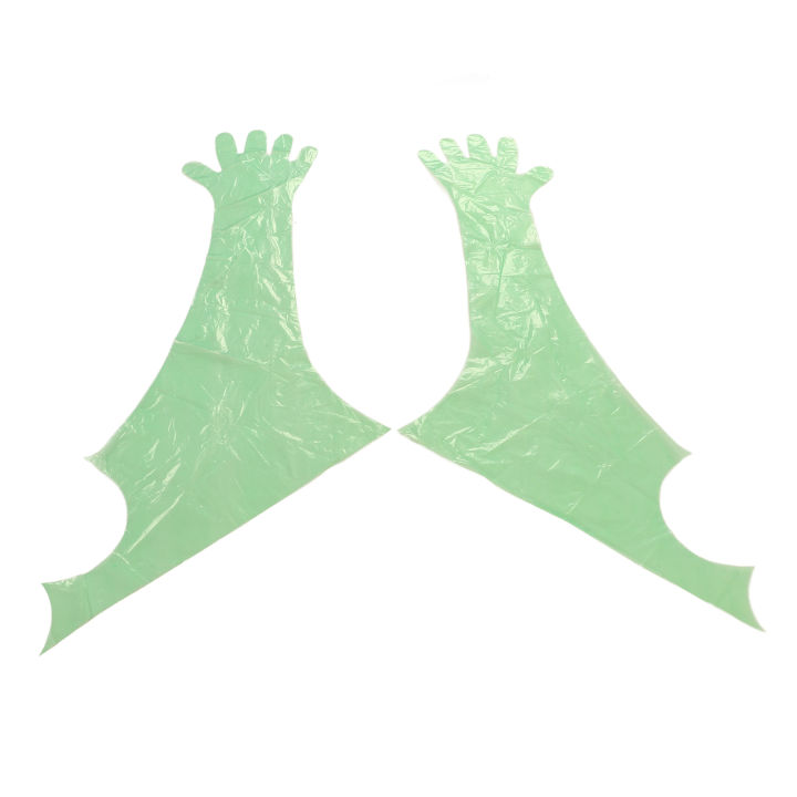50Pcs Disposable Long Arm Glove PE Green Veterinary Examination Artificial Insemination Gloves for Animals