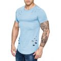 Hole ripped t shirts men short sleeve t-shirt fitness summer clothes men's funny solid tshirt streetwear slim tops tees. 