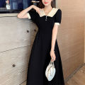 Summer New Casual Fashion Doll Collar Short Sleeve Midi Dress Female Elegant Simple A-line Vestidos Robe Femme Women's Clothing Shapewear. 