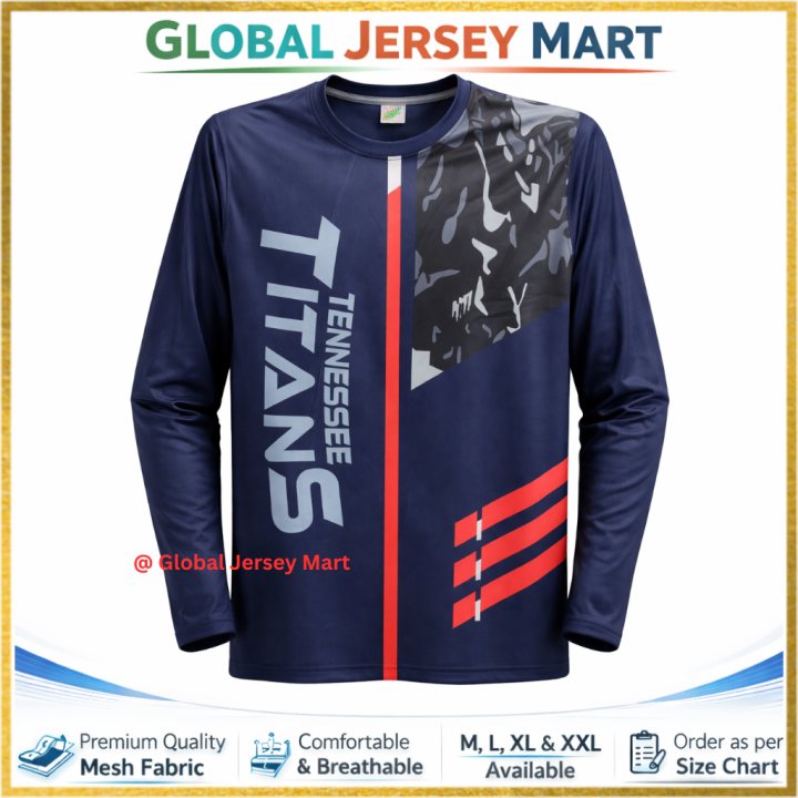 Tennessee Titans Full Sleeve Sports Jersey – Navy Blue Graphic Edition – Long Sleeve Fan & Training Jersey – USA Football Club