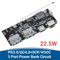QC4 PD3.0 22.5W 5 Port 2 Way 5A Micro/Type-C Power Bank 18650 Module Circuit Board Quick DIY Temperature /Circuit Protection Diy Motherboard. 