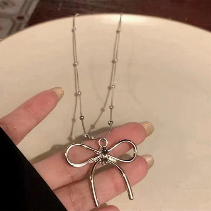 Sweet Cute Bowknot Pendant Rope Chain Necklace For Women Girl Choker Necklace Cool Y2K Aesthetic Jewelry Gift