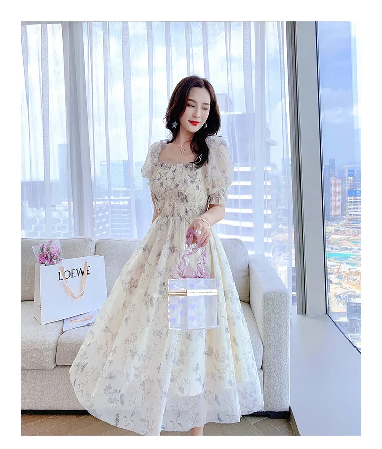 Casual Floral Party Dress Summer White Chiffon Long Dress Elegant Short  Sleeve Fairy Dresses for Women Clothing Vestidos 20044 | Daraz.com.bd