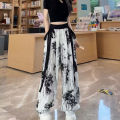 Summer Thin Fashion Design Sense Ribbon Bowknot Straight-Leg Pants Wide Leg Pants for Women 2024 New Internet Hot. 
