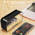 GOOJODOQ Wireless LED Bluetooth Speaker Smart Alarm Clock Portable Mini Super Bass Stereo Hands-free Calling Mirror Screen.