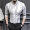 2023 New Shirts for Men Clothing Korean Slim Fit Half Sleeve Shirt Mens Casual Plus Size Business Formal Wear Chemise Homme 5XL.