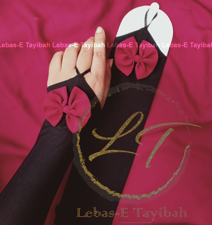 Bow sock half finger hand sleeve with red bow hand sock for women