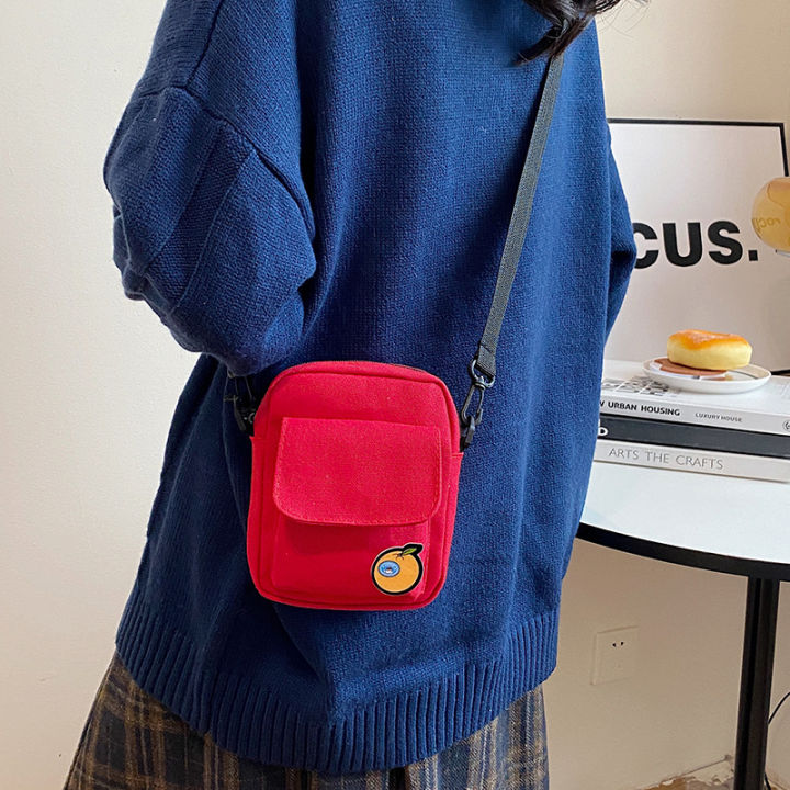 Canvas cute children's small bag Solid color Japanese mobile phone bag Korean version ins small square bag shoulder bag crossbody bag