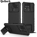 Quiberk for Infinix Hot 10s Phone Case Slide Camera Cover Kickstand Hard Shockproof Armor Back Casing. 