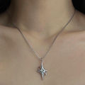 Korean fashion chain crystal star necklace, cute and sparkly choker, Egirl aesthetic necklace, Y2K jewelry, punk accessories, boho.