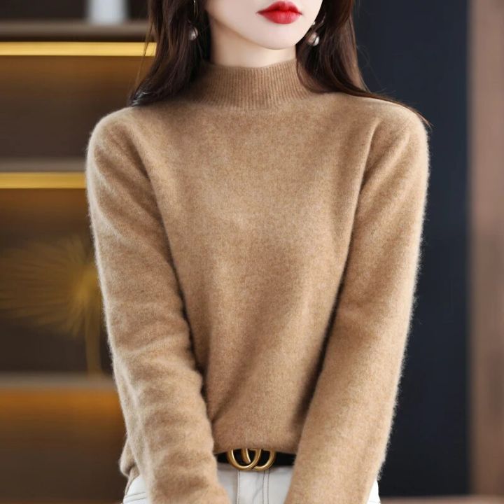 100%25%20Wool%20Cashmere%20Sweater%20Women's%20Knitted%20Sweater%20Half%20High%20Collar%20Long%20Sleeve%20Pullover%20Autumn%20and%20Winter%20Fashion%20Warm%20Top%20-%20Image%206
